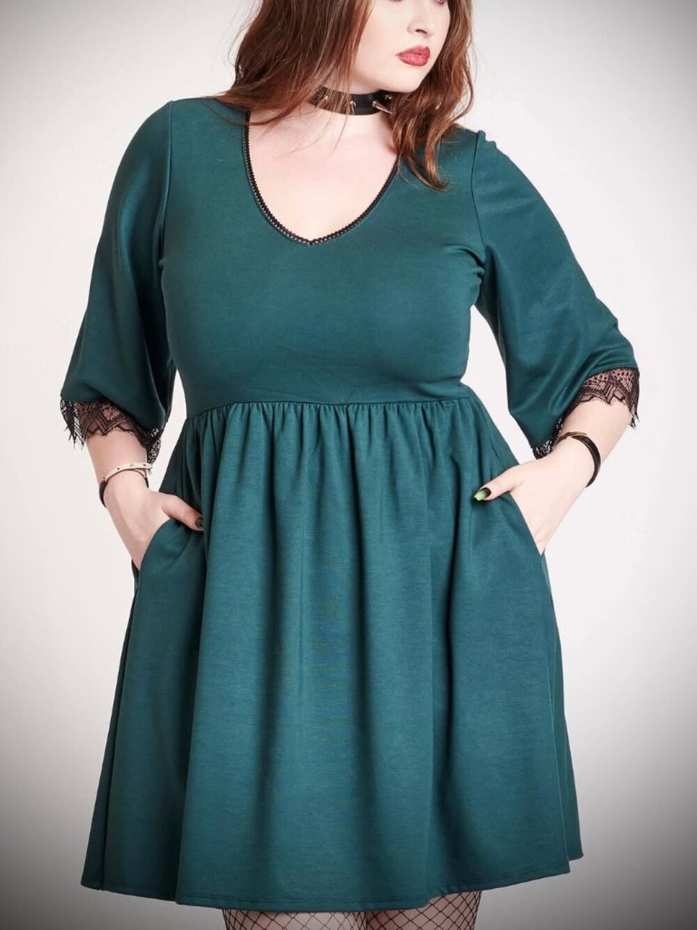NWT Midnight Hour Women's Green Chantilly Lace Dress Size 3X Sz 18-22